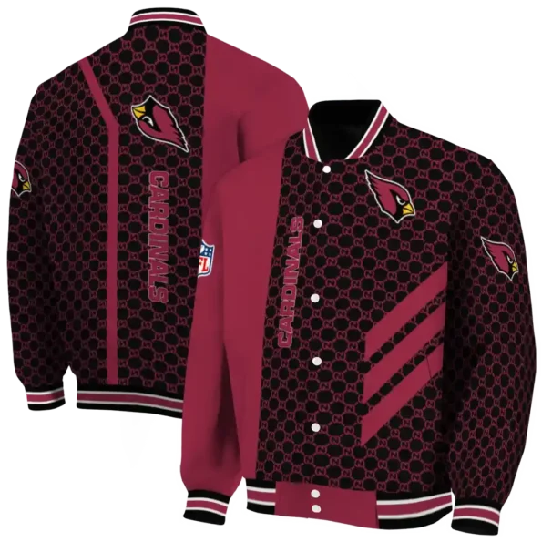arizona cardinals triple side stripes red black varsity jacket fashion forward.webp