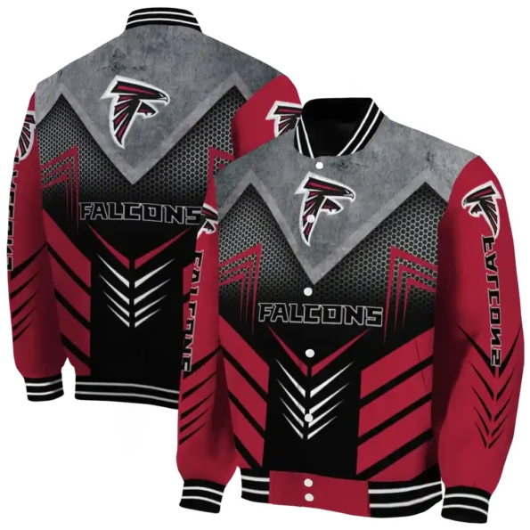 atlanta falcons arrow layer red black varsity jacket fashion forward.webp