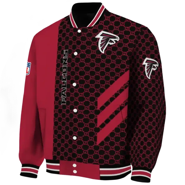 atlanta falcons triple side stripes red black varsity jacket best selling.webp