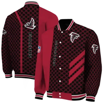 atlanta falcons triple side stripes red black varsity jacket fashion forward.webp