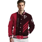atlanta falcons triple side stripes red black varsity jacket best selling.webp