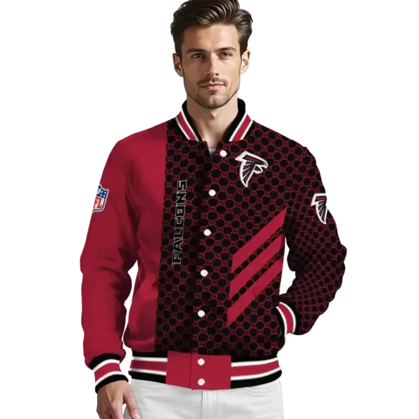 atlanta falcons triple side stripes red black varsity jacket high quality.webp