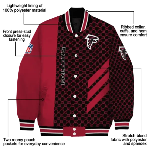 atlanta falcons triple side stripes red black varsity jacket new arrival.webp