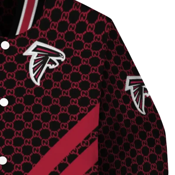 atlanta falcons triple side stripes red black varsity jacket premium grade.webp