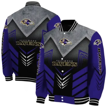 baltimore ravens arrow layer purple black varsity jacket fashion forward.webp