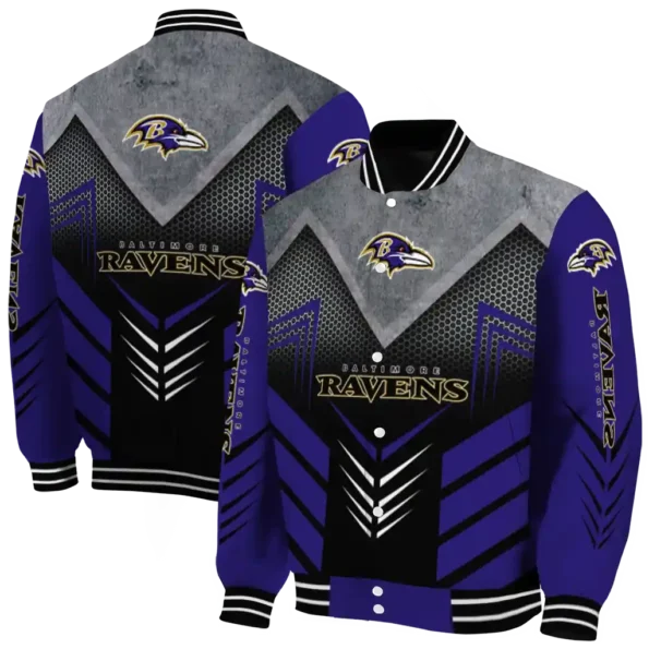 baltimore ravens arrow layer purple black varsity jacket fashion forward.webp