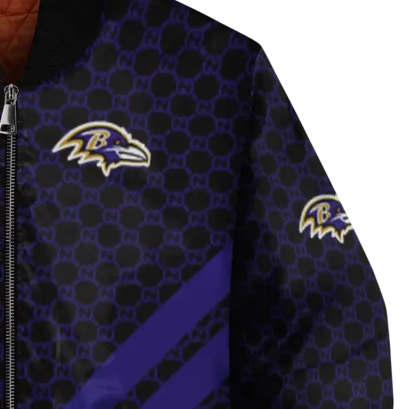 baltimore ravens triple side stripes purple black bomber jacket premium grade