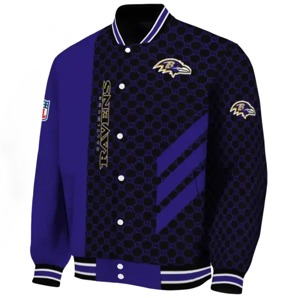 baltimore ravens triple side stripes purple black varsity jacket best selling.webp