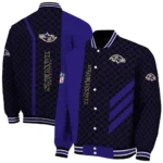 baltimore ravens triple side stripes purple black varsity jacket best selling.webp