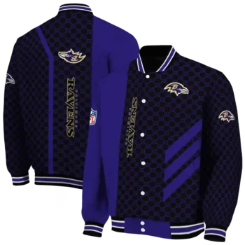 baltimore ravens triple side stripes purple black varsity jacket fashion forward.webp