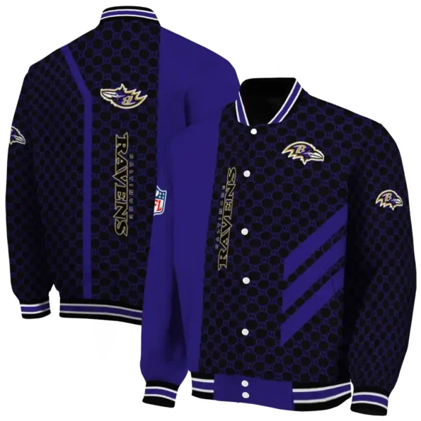 baltimore ravens triple side stripes purple black varsity jacket fashion forward.webp