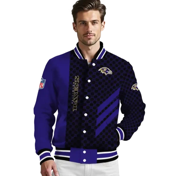 baltimore ravens triple side stripes purple black varsity jacket high quality.webp