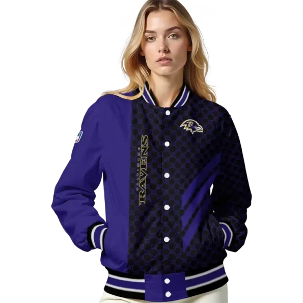 baltimore ravens triple side stripes purple black varsity jacket latest model.webp