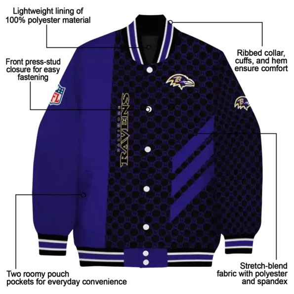 baltimore ravens triple side stripes purple black varsity jacket new arrival.webp