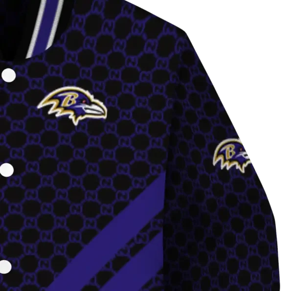 baltimore ravens triple side stripes purple black varsity jacket premium grade.webp