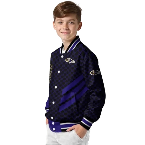 baltimore ravens triple side stripes purple black varsity jacket trendy.webp
