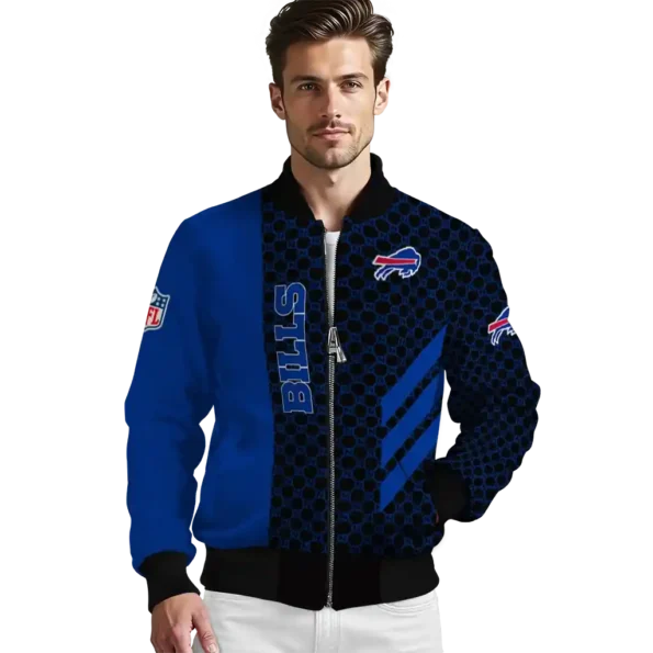 buffalo bills triple side stripes blue black bomber jacket high quality