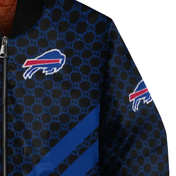 buffalo bills triple side stripes blue black bomber jacket premium grade