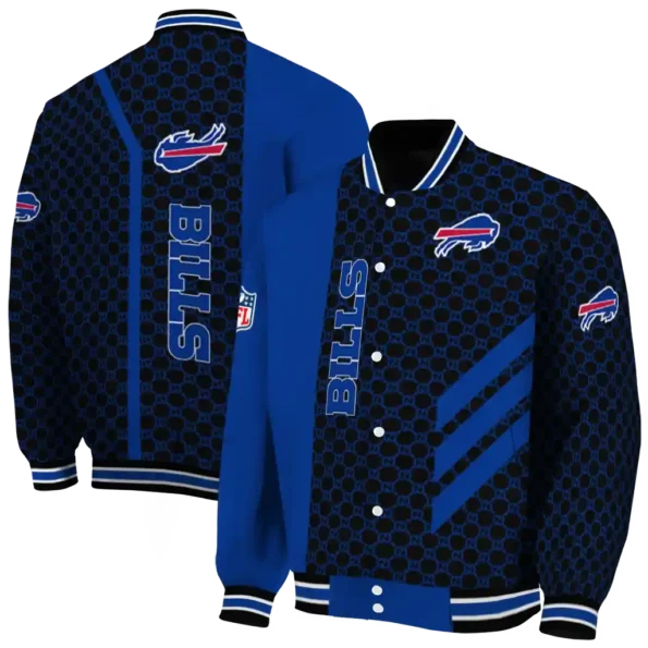buffalo bills triple side stripes blue black varsity jacket fashion forward.webp