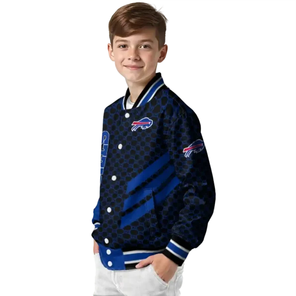 buffalo bills triple side stripes blue black varsity jacket trendy.webp