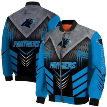 carolina panthers arrow layer blue black bomber jacket fashion forward
