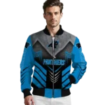 carolina panthers arrow layer blue black bomber jacket best selling