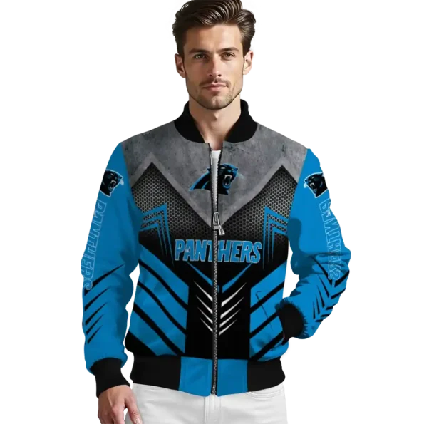 carolina panthers arrow layer blue black bomber jacket high quality