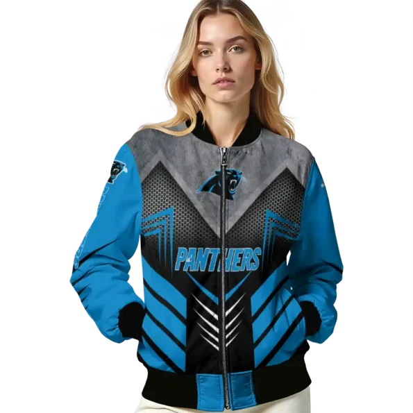 carolina panthers arrow layer blue black bomber jacket latest model