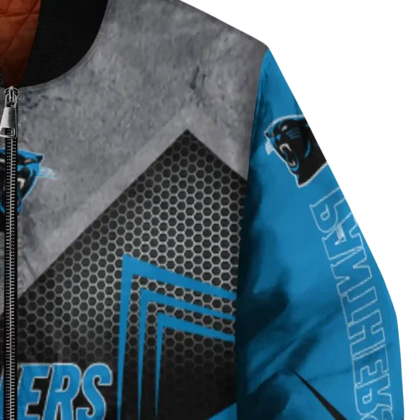 carolina panthers arrow layer blue black bomber jacket premium grade