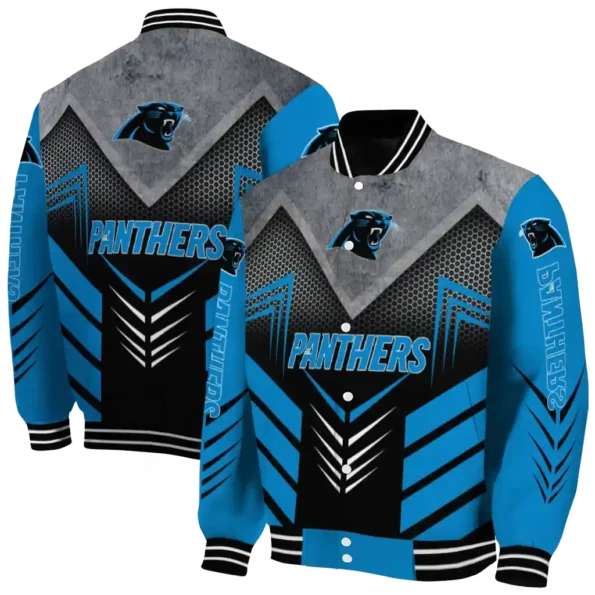 carolina panthers arrow layer blue black varsity jacket fashion forward.webp