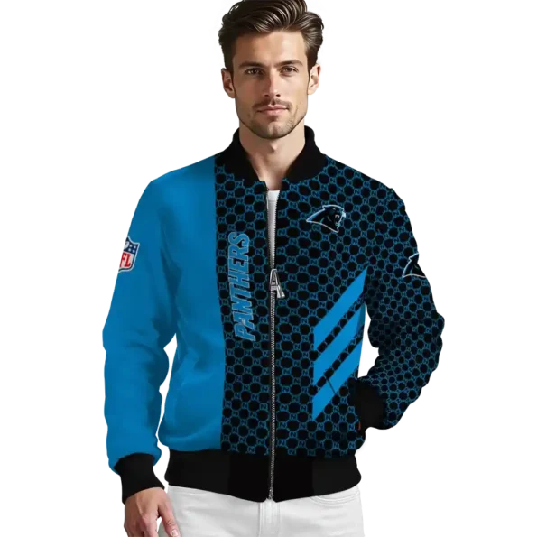 carolina panthers triple side stripes blue black bomber jacket high quality