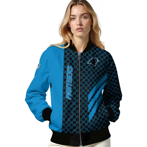 carolina panthers triple side stripes blue black bomber jacket latest model