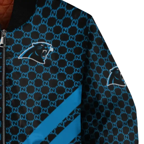 carolina panthers triple side stripes blue black bomber jacket premium grade