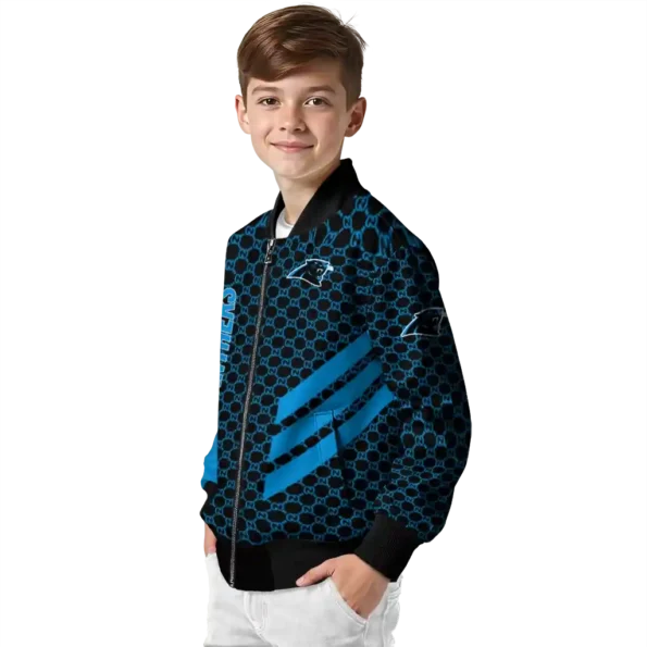 carolina panthers triple side stripes blue black bomber jacket trendy