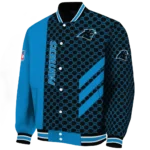 carolina panthers triple side stripes blue black varsity jacket best selling.webp