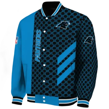 carolina panthers triple side stripes blue black varsity jacket best selling.webp