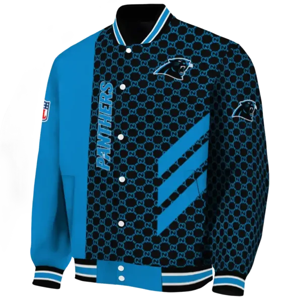 carolina panthers triple side stripes blue black varsity jacket best selling.webp
