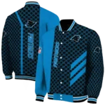 carolina panthers triple side stripes blue black varsity jacket best selling.webp