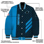 carolina panthers triple side stripes blue black varsity jacket best selling.webp