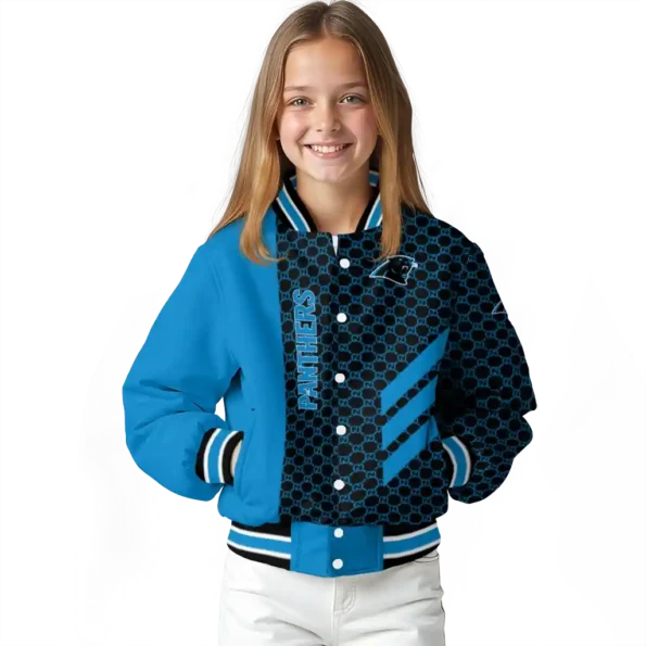 carolina panthers triple side stripes blue black varsity jacket top rated.webp
