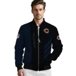 chicago bears triple side stripes blue black bomber jacket best selling