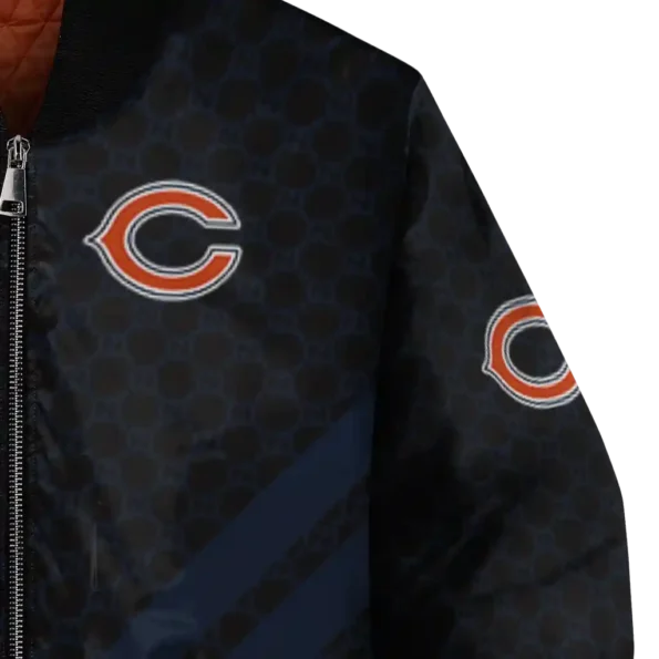 chicago bears triple side stripes blue black bomber jacket premium grade