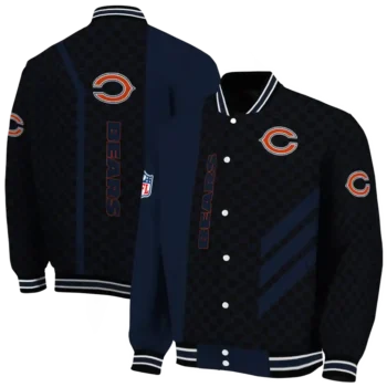 chicago bears triple side stripes blue black varsity jacket fashion forward.webp