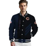 chicago bears triple side stripes blue black varsity jacket best selling.webp