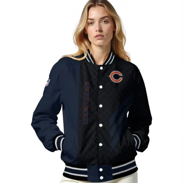 chicago bears triple side stripes blue black varsity jacket latest model.webp