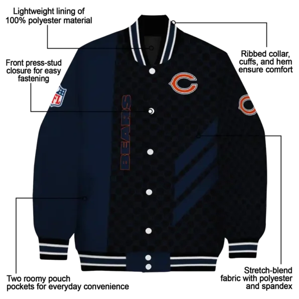 chicago bears triple side stripes blue black varsity jacket new arrival.webp