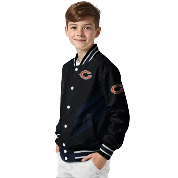 chicago bears triple side stripes blue black varsity jacket trendy.webp