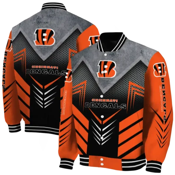 cincinnati bengals arrow layer orange black varsity jacket fashion forward.webp