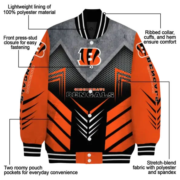 cincinnati bengals arrow layer orange black varsity jacket new arrival.webp