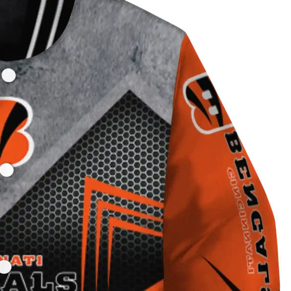 cincinnati bengals arrow layer orange black varsity jacket premium grade.webp